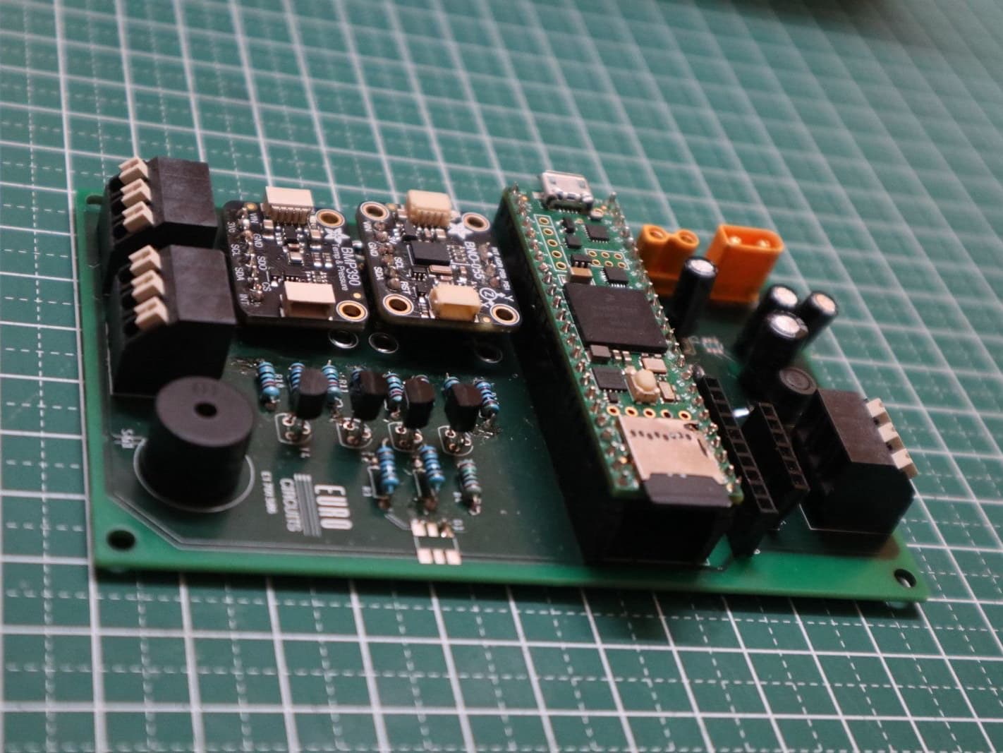 Assembled custom flight computer PCB